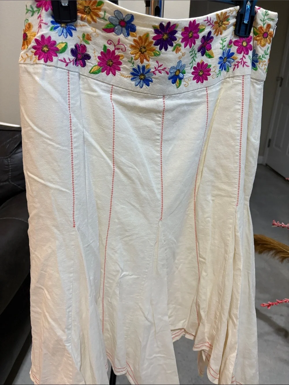 Saint Tropez West Cream Maxi Skirt with Colorful Floral Embroidery